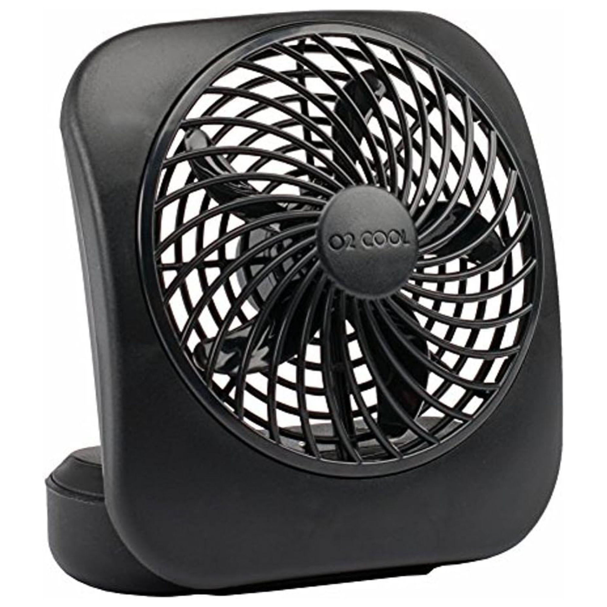 A black battery operated fan