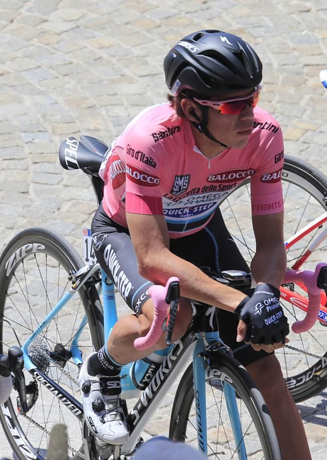 Rigoberto Uran (Omega Pharma-Quickstep) in the maglia rosa for the first day
