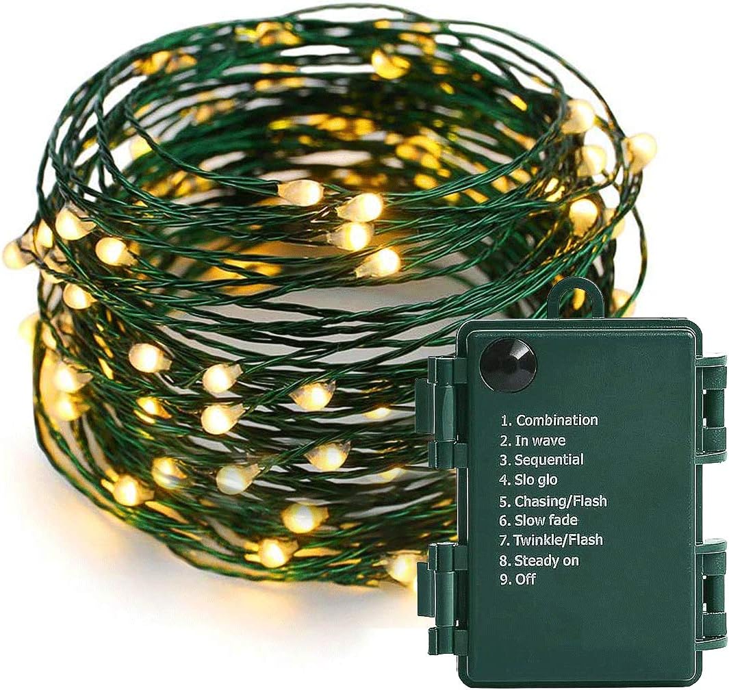 Battery Operated Starry Lights - 18ft 50 Micro Leds, Warm White, Waterproof, Christmas Tree, Wreath, Diy Wedding