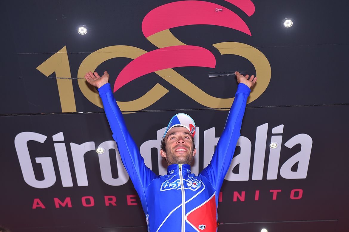 Thibaut Pinot on the Giro d'Italia's stage 20 podium