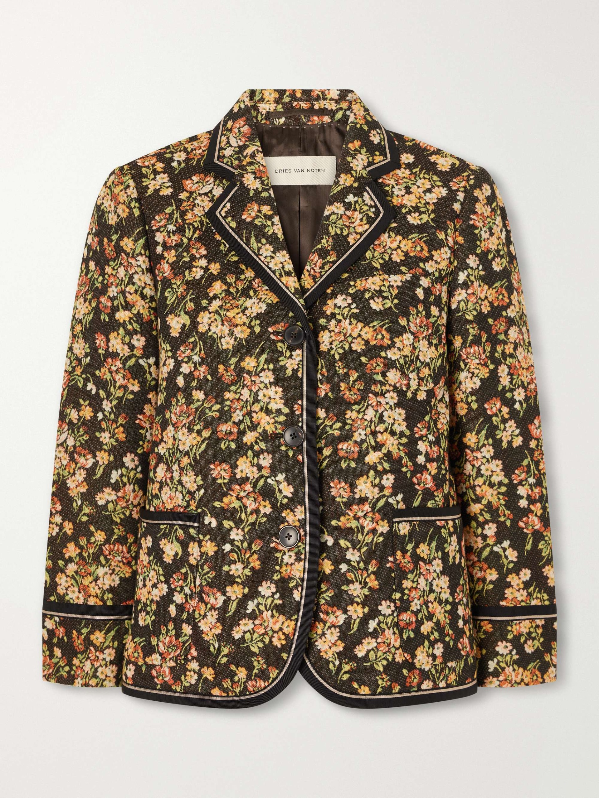 Floral-Embroidered Cotton-Blend Blazer