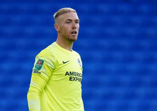 Brighton and Hove Albion goalkeeper Jason Steele looks on during the Carabao Cup second round match at Cardiff City Stadium, Cardiff. Picture date: Tuesday August 24, 2021