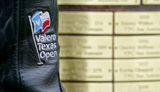 A close up of the Valero Texas Open logo on a boot