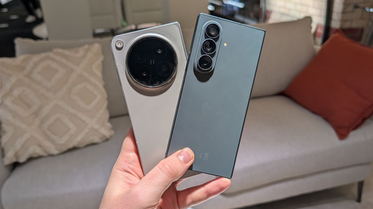 The Samsung Galaxy Z Fold 8 Ultra and Oppo Find N6 resting on a table