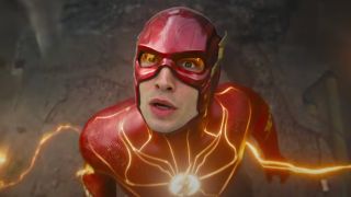 Ezra Miller's The Flash looking in disbelief