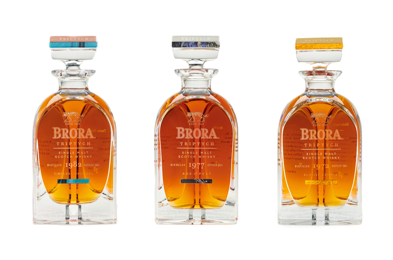 Three bottles of Brora whisky called the Brora Triptych
