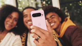 An official press photo of people making a selfie with the Google Pixel 9 Pro