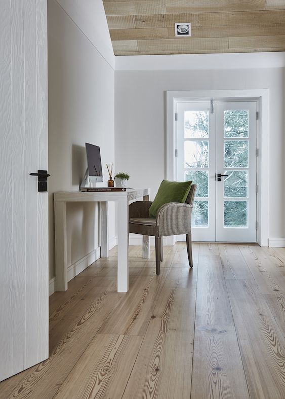 eco flooring made from reclaimed wood in a home office