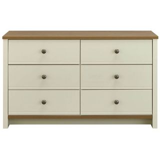 Clovelly Six Drawer Chest in a mix of classic cream and with an oak-effect top
