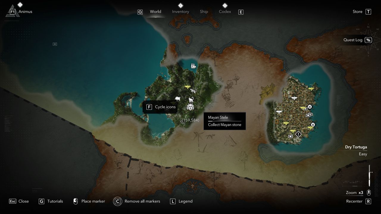 Black Flag Mayan stones: A map showing the location of a Mayan stone/stele on Cape Bonavista, Dry Tortuga.