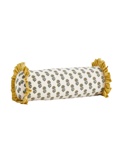 Cotton Block-Print Ruffle Pillow