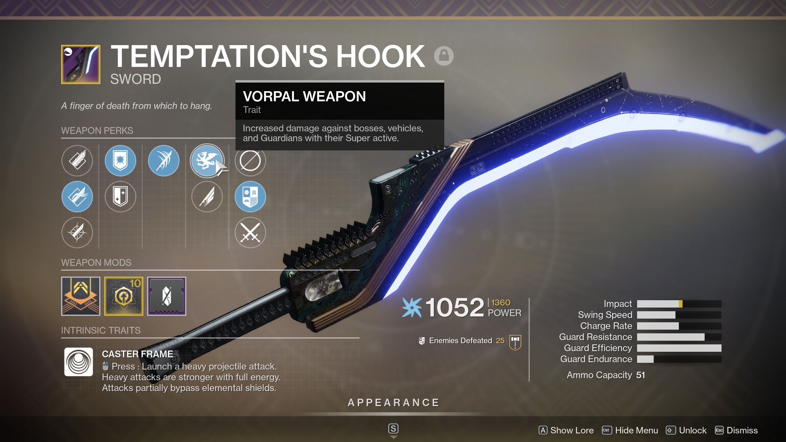 Temptation's Hook can roll with Vorpal Weapon for extra damage against big dudes.