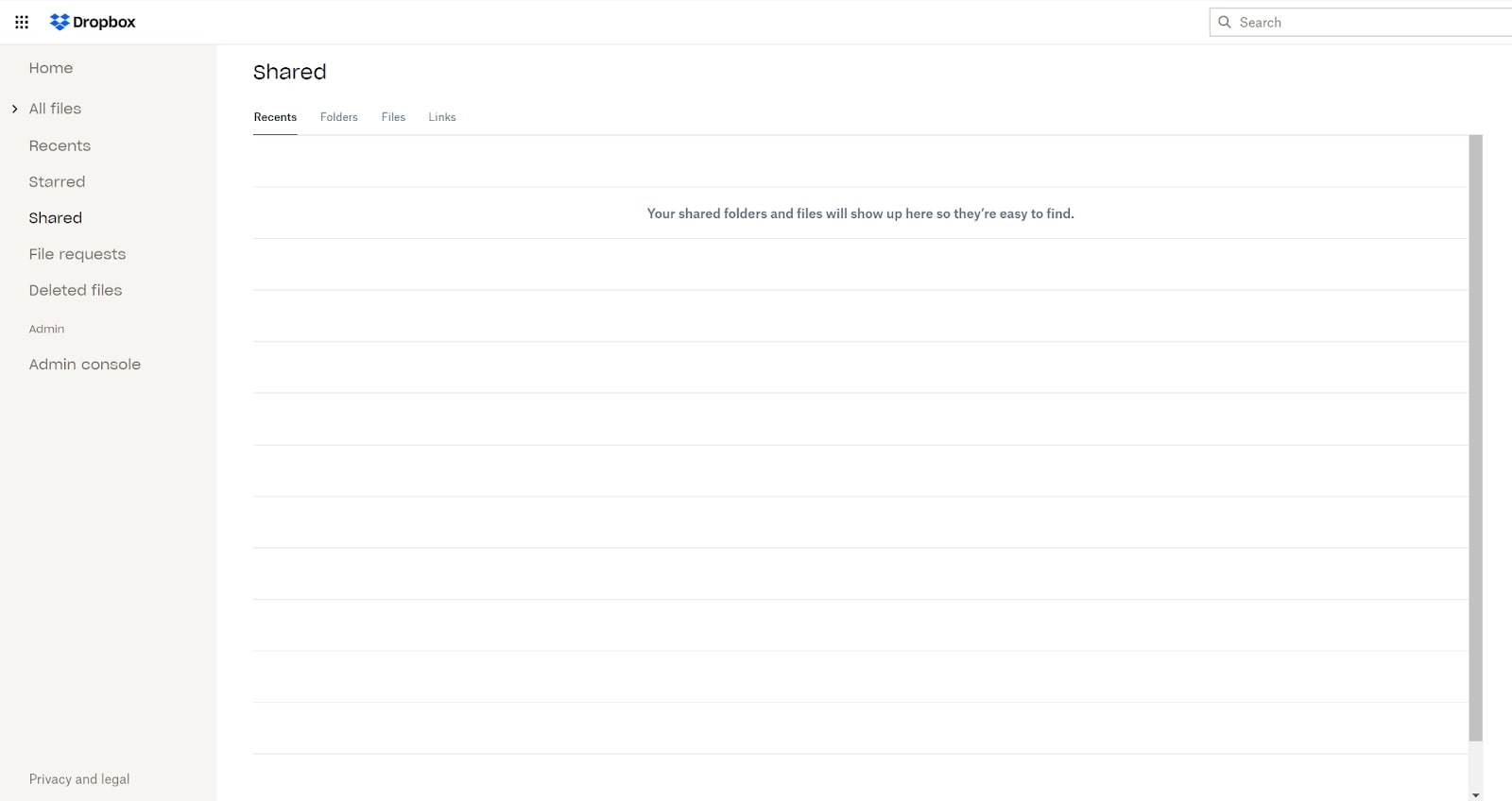 Dropbox's user interface in use