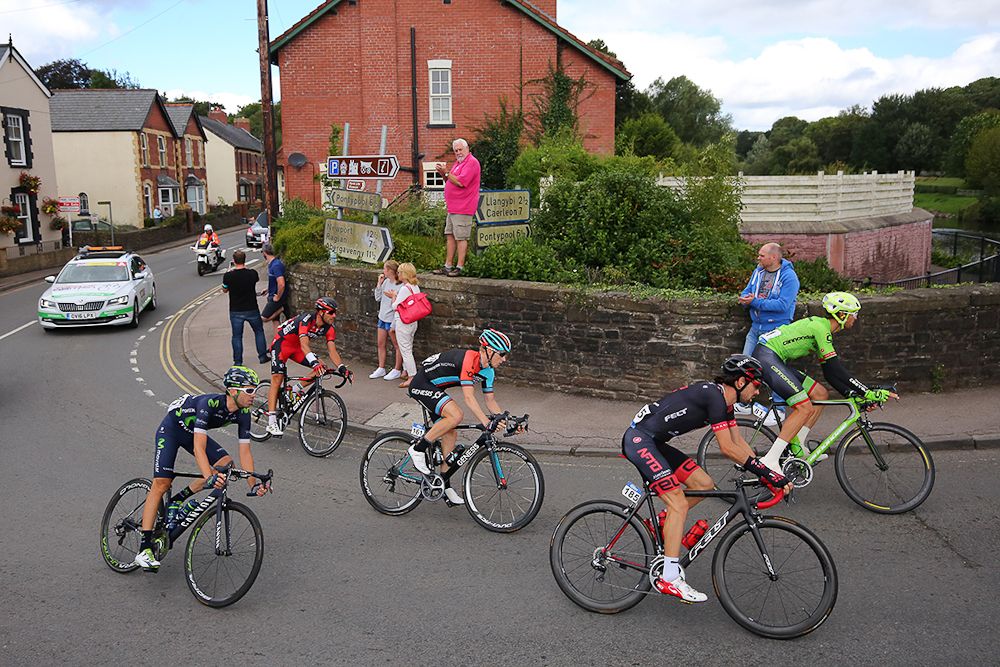 Riders take a corner during stage 5 at the Tour of Britain
