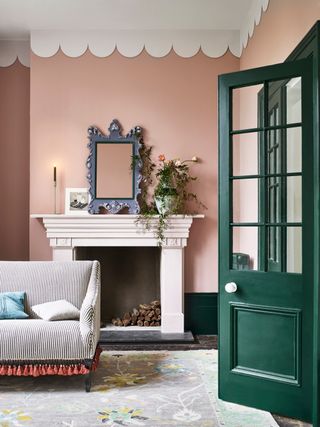 Annie Sloan - Living room - Satin Paint in Knightsbridge Green and Pointe Silk, Piranesi Pink and Adelphi Wall Paint, Chalk Paint in Old Violet