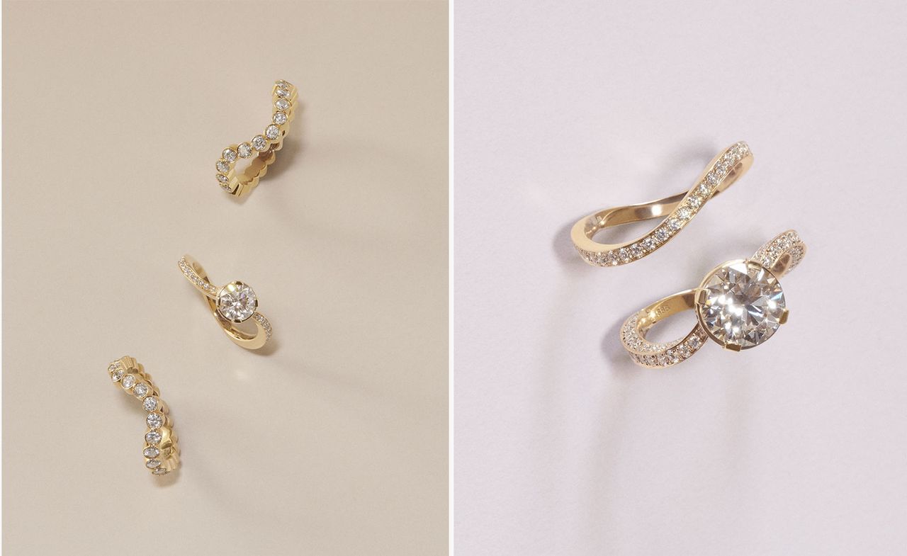 Two pictures with different diamond engagement rings by Sophie Bille Brahe