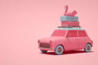 Pink car with flamingo on top