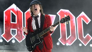 Angus Young of AC/DC performs during the 2015 Coachella Valley Musica and Arts Festival at The Empire Polo Club on April 10, 2015 in Indio, California. 