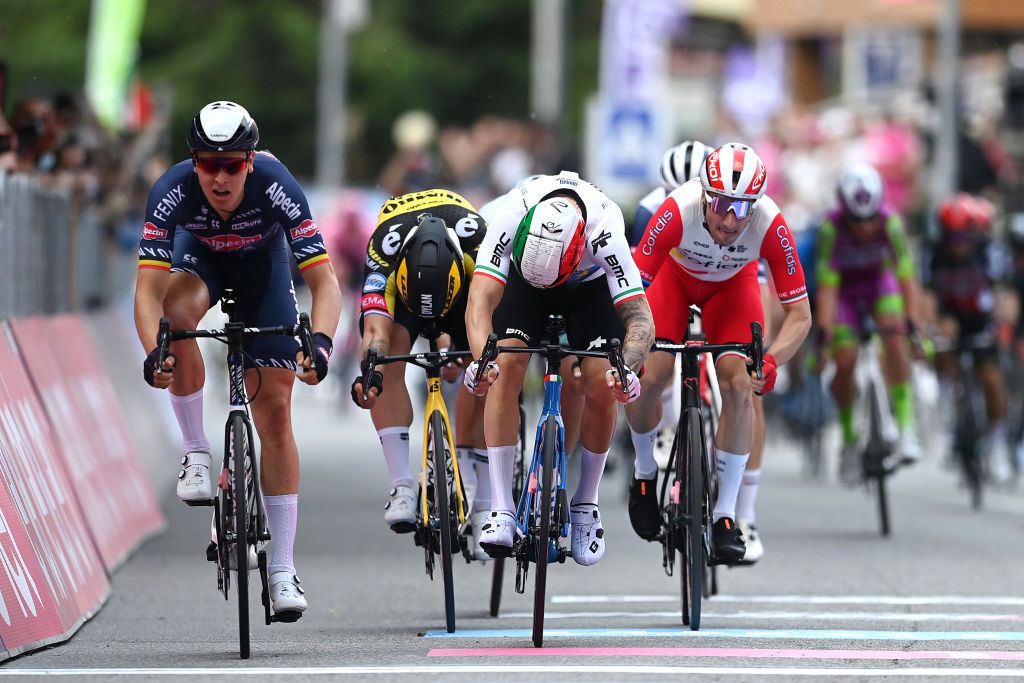 Elia Viviani (Cofidis - R) powers to third on stage 2 of the 2021 Giro d&#039;Italia