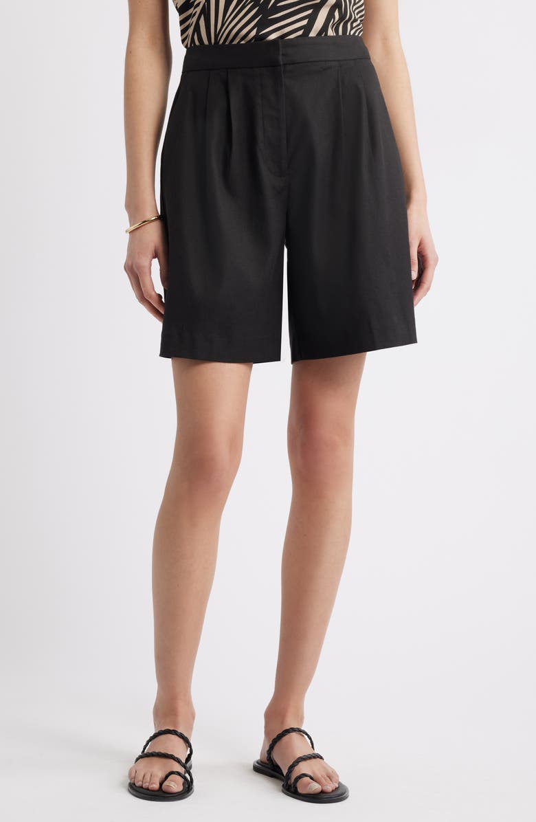 Pleated Linen Blend Shorts