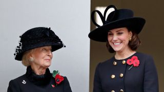 Mysterious disappearance of Queen's cousin, Princess Alexandra, The Honourable Lady Ogilvy and Catherine, Duchess of Cambridge attend the annual Remembrance Sunday Service at The Cenotaph on November 12, 2017 in London, England.