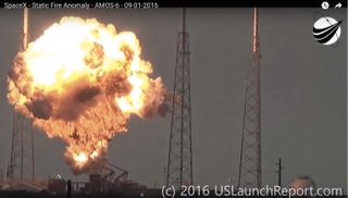 This screen grab from a video by USLaunchReport.com shows the explosion of a SpaceX Falcon 9 rocket on Sept. 1, 2016.