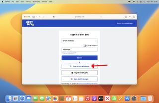 The Best Buy account sign-in page, with an option to use a passkey listed.