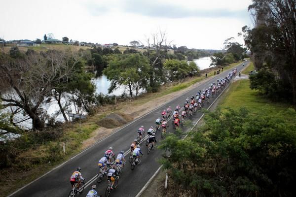 The peloton gets strung out during Stage 8 of the Tour of Gippsland