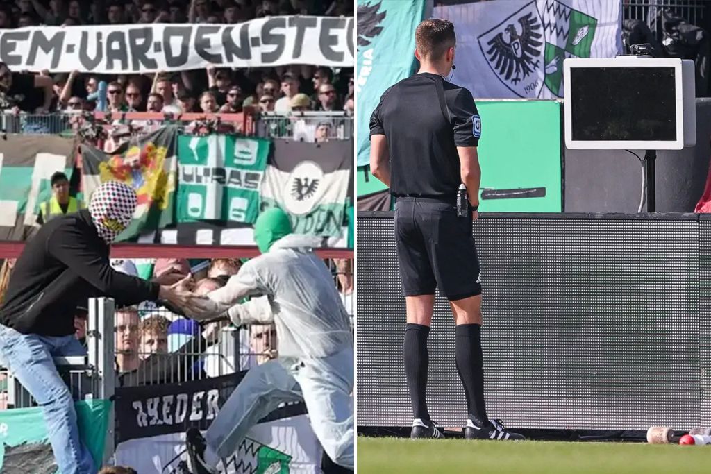Balaclava-wearing fan unplugs VAR monitor during German second division clash