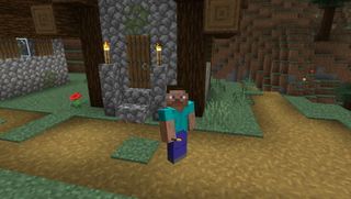 Minecraft house - Steve in front of a villager house