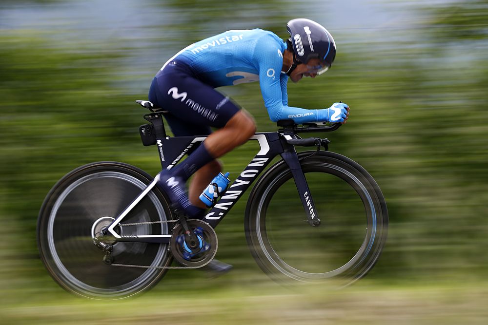 Richard Carapaz (Movistar) at the stage 16 time trial at the Giro d'Italia