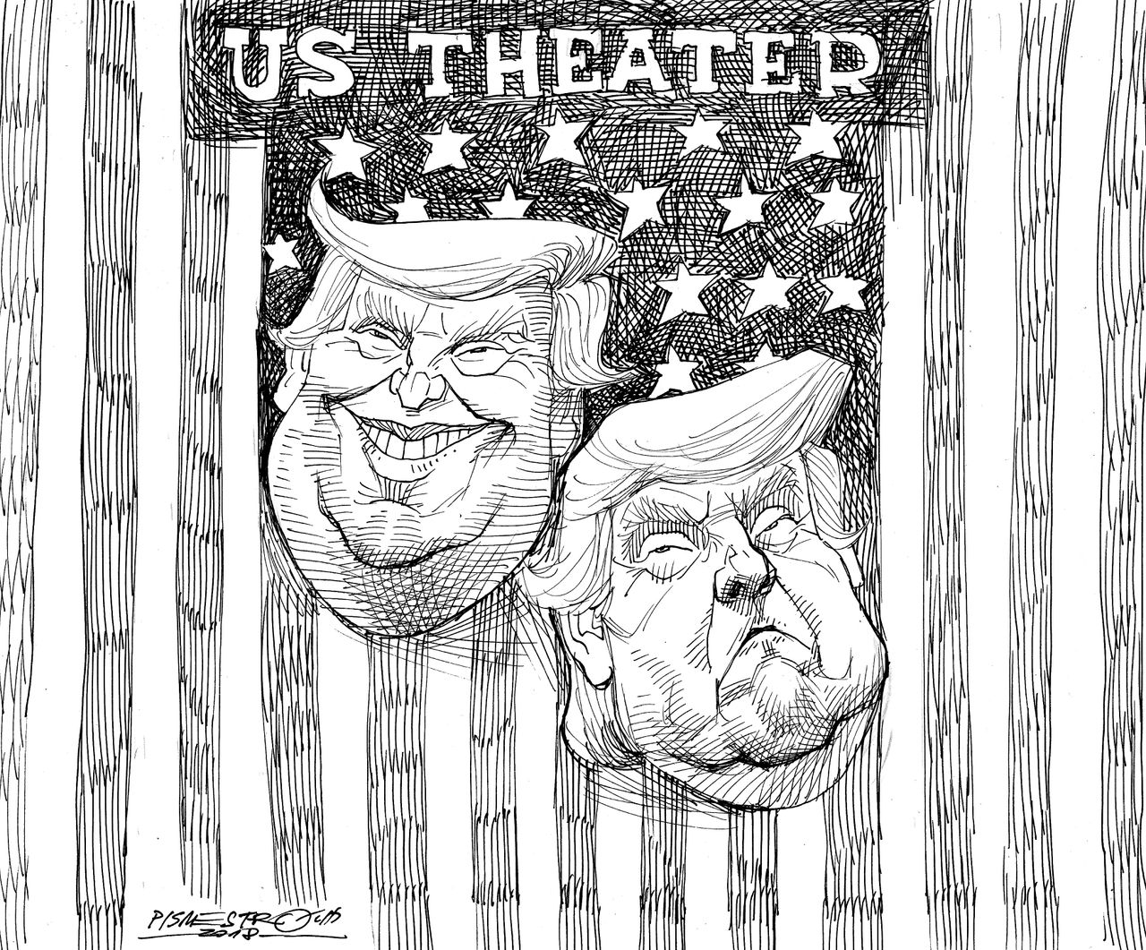 Political cartoon World Trump theater