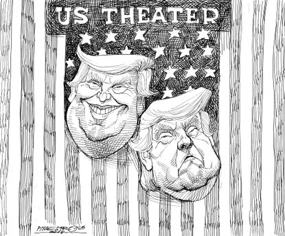 Political cartoon World Trump theater