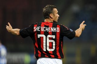 Andriy Shevchenko gestures during a game for AC Milan against FC Zurich in September 2008.