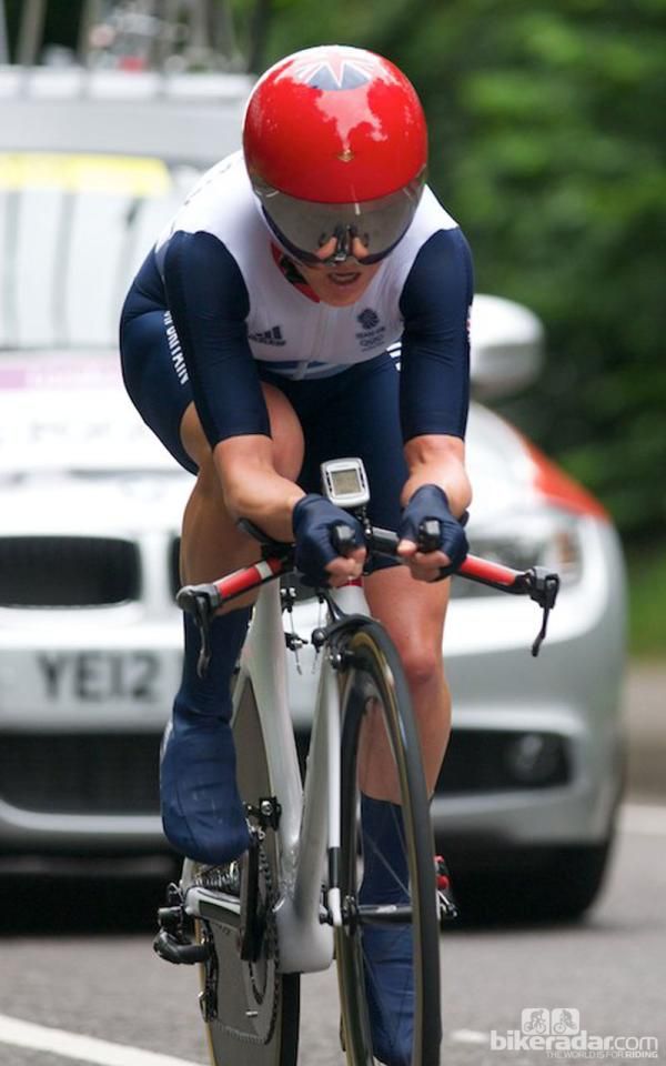 Emma Pooley of GB with her UK Sport helmet, interestingly mounted Garmin 500 and chainring mounted the opposite way (you can tell by the chain catcher peg)