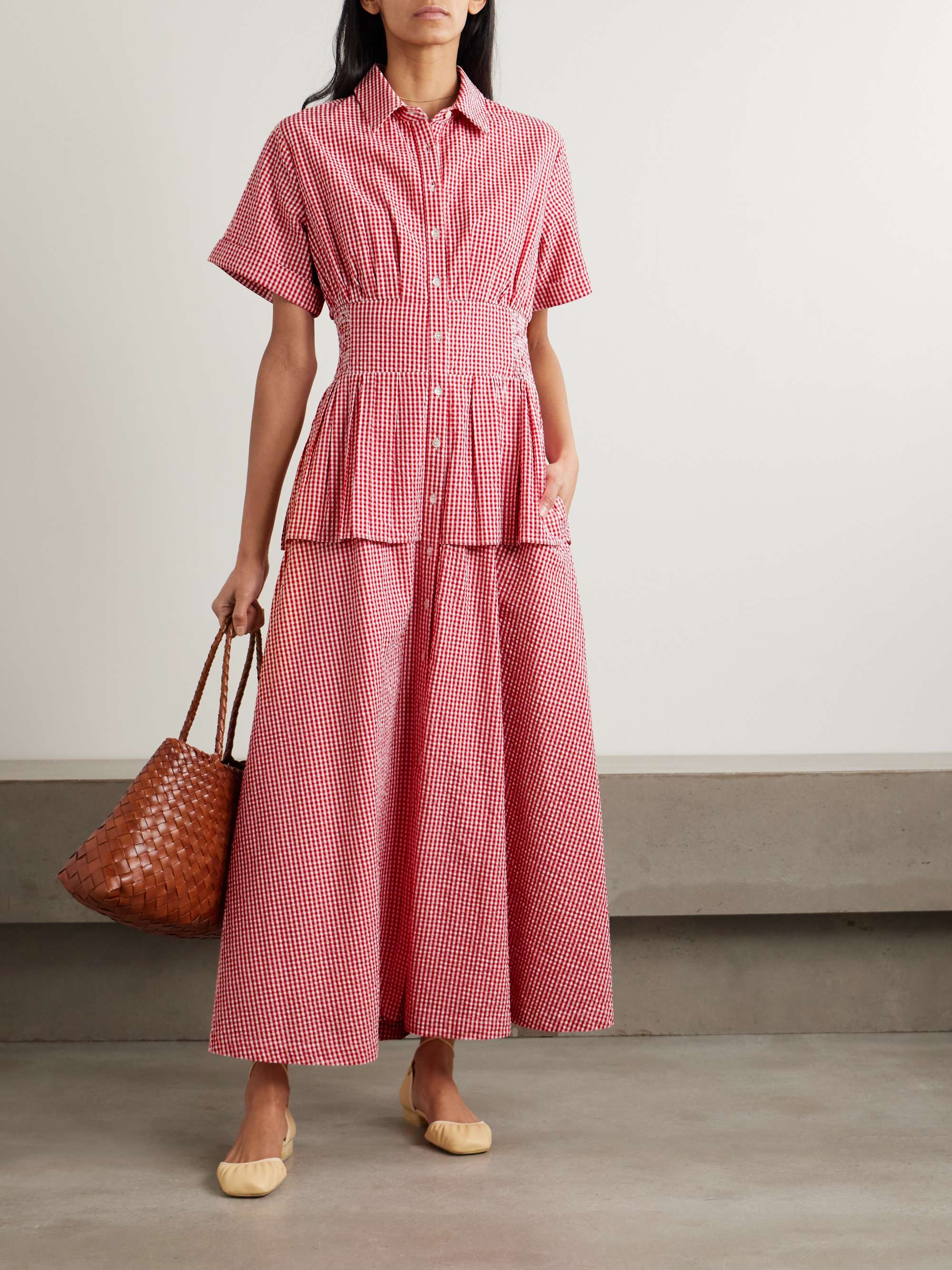 Boogie Woogie Bugle Boy Gingham Cotton-Seersucker Maxi Shirt Dress