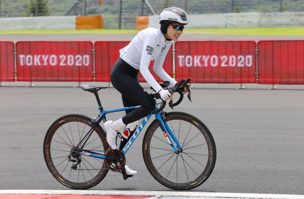 Refugee Olympic Teams Masomah Ali Zada competes in the womens cycling road individual time trial during the Tokyo 2020 Olympic Games at the Fuji International Speedway in Oyama Japan on July 28 2021 Photo by Tim de Waele POOL AFP Photo by TIM DE WAELEPOOLAFP via Getty Images