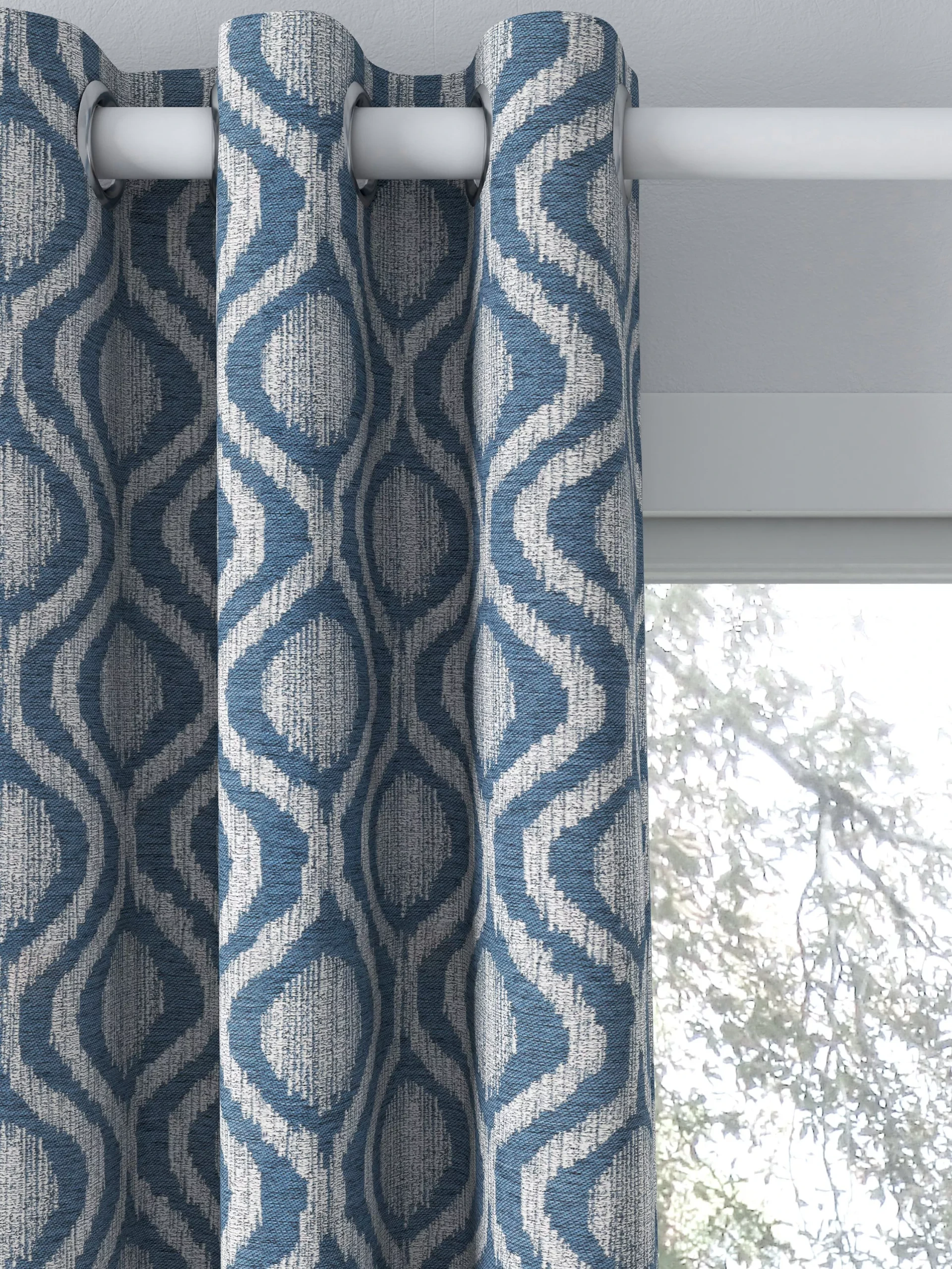 John Lewis Trellis Weave Pair Lined Eyelet Curtains, Bluestone, Bluestone