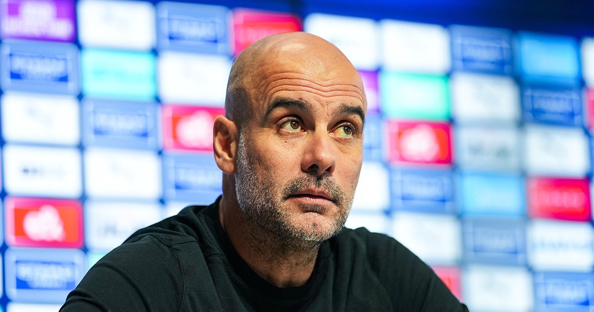 Manchester City&#039; manager Pep Guardiola speaks to the press ahead of the Premier League clash against Tottenham Hotspur at Manchester City Football Academy on February 3, 2023 in Manchester, England.