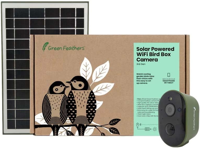 The Green Feathers solar camera on a white background