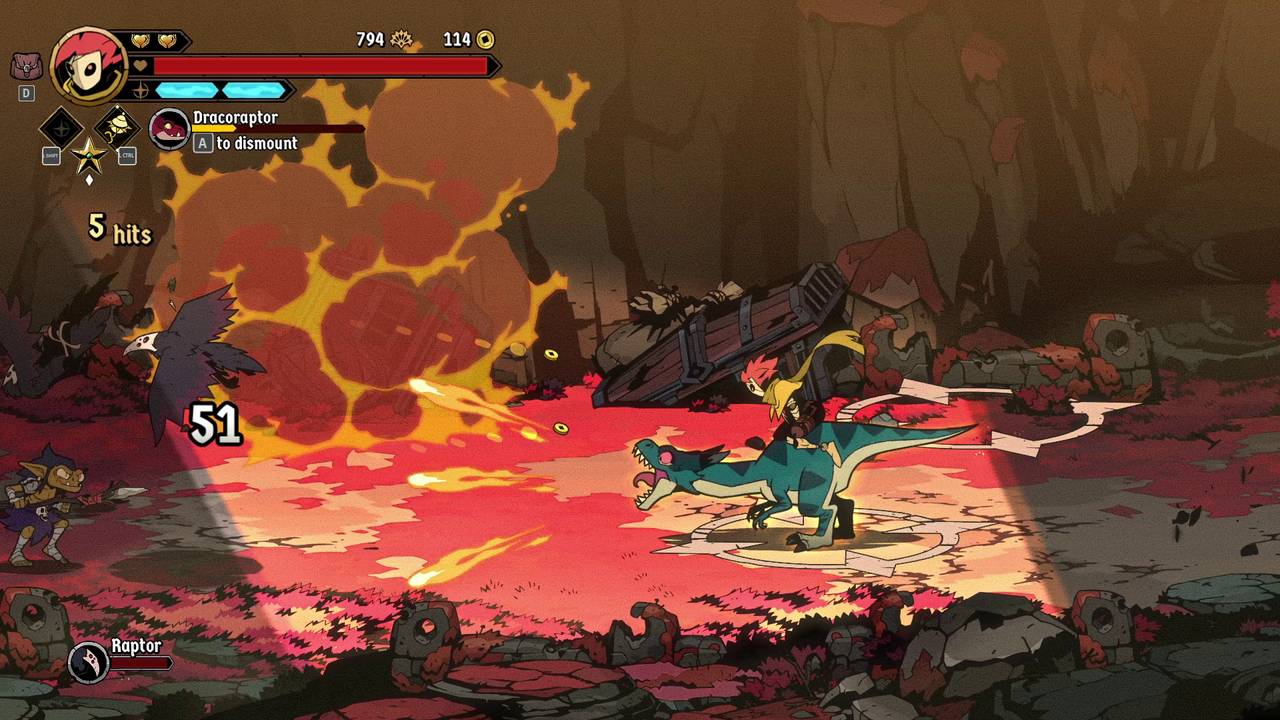 Riding a dracoraptor mount in Absolum.