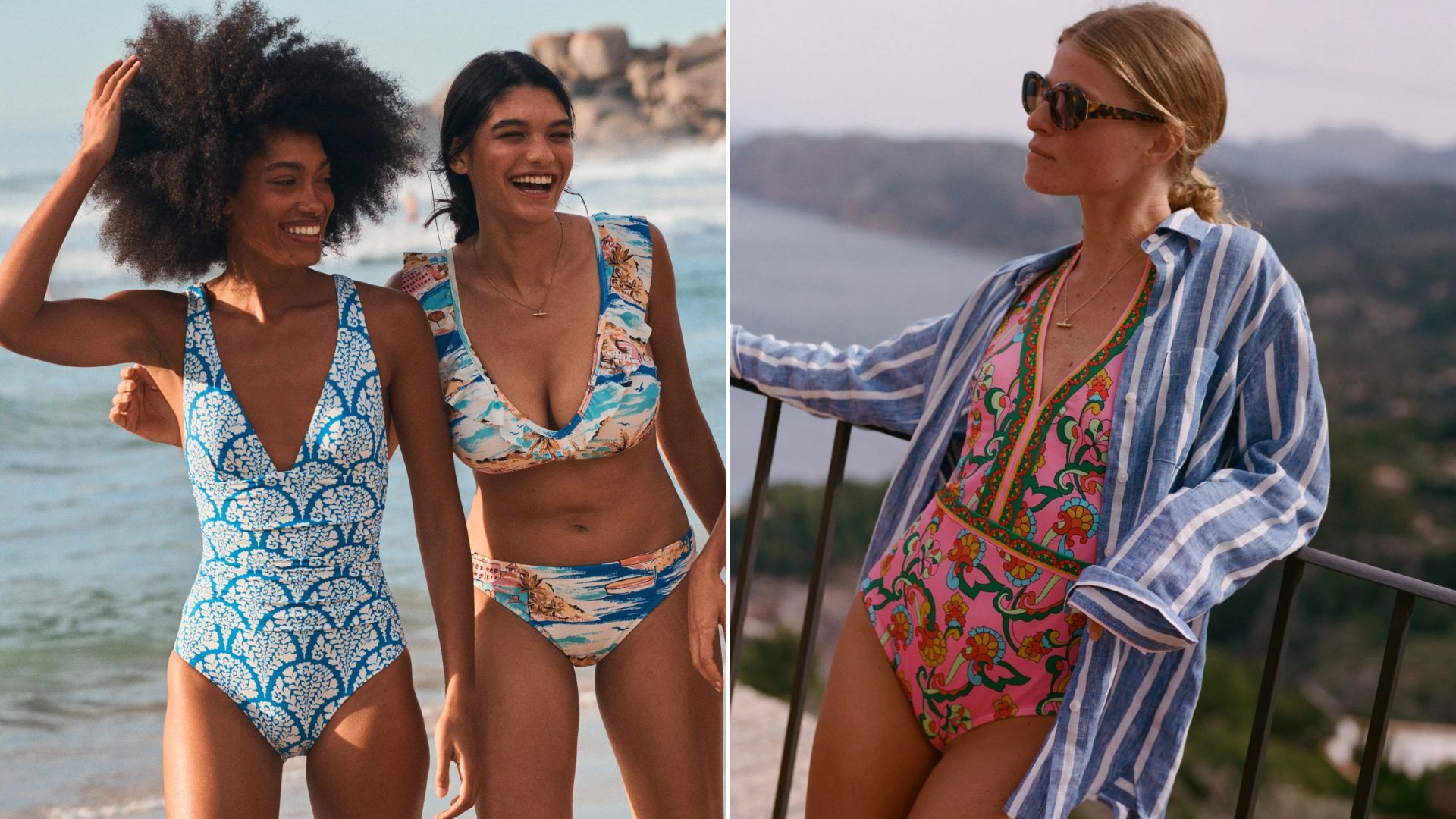 Three models wearing Boden swimwear