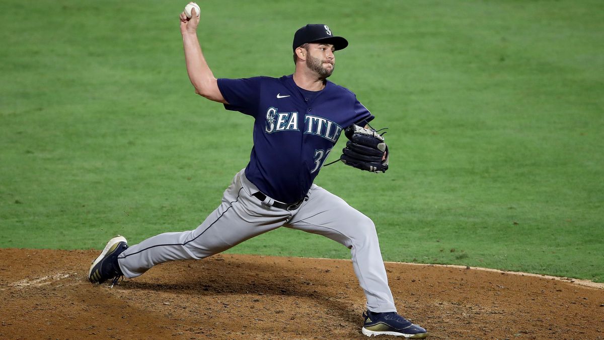 Seattle Mariners pitcher Zac Grotz winds up against the Los Angeles Angels on July 28, 2020 in Anaheim, California.