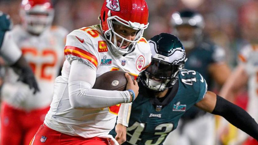 Kansas City Chiefs quarterback Patrick Mahomes (15) scrambles for a first down during the second half of Super Bowl LVII between the Kansas City Chiefs and the Philadelphia Eagles, ahead of Super Bowl 2025 at Ceasars Superdome on Sunday, Feb. 9