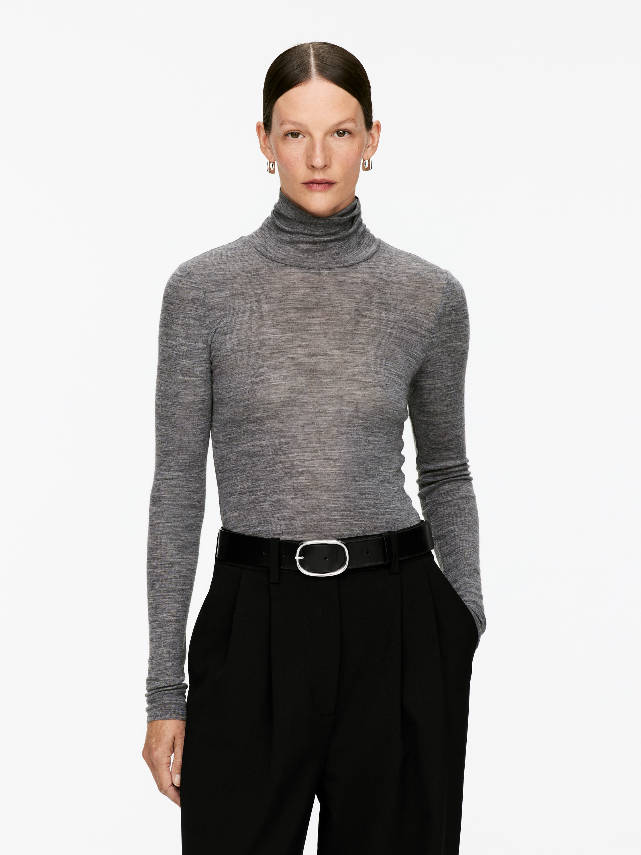 Roll-Neck Wool Top – Grey – Women – Arket Gb
