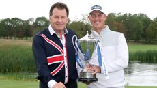 Nick Faldo and Joe Dean with the British Masters trophy