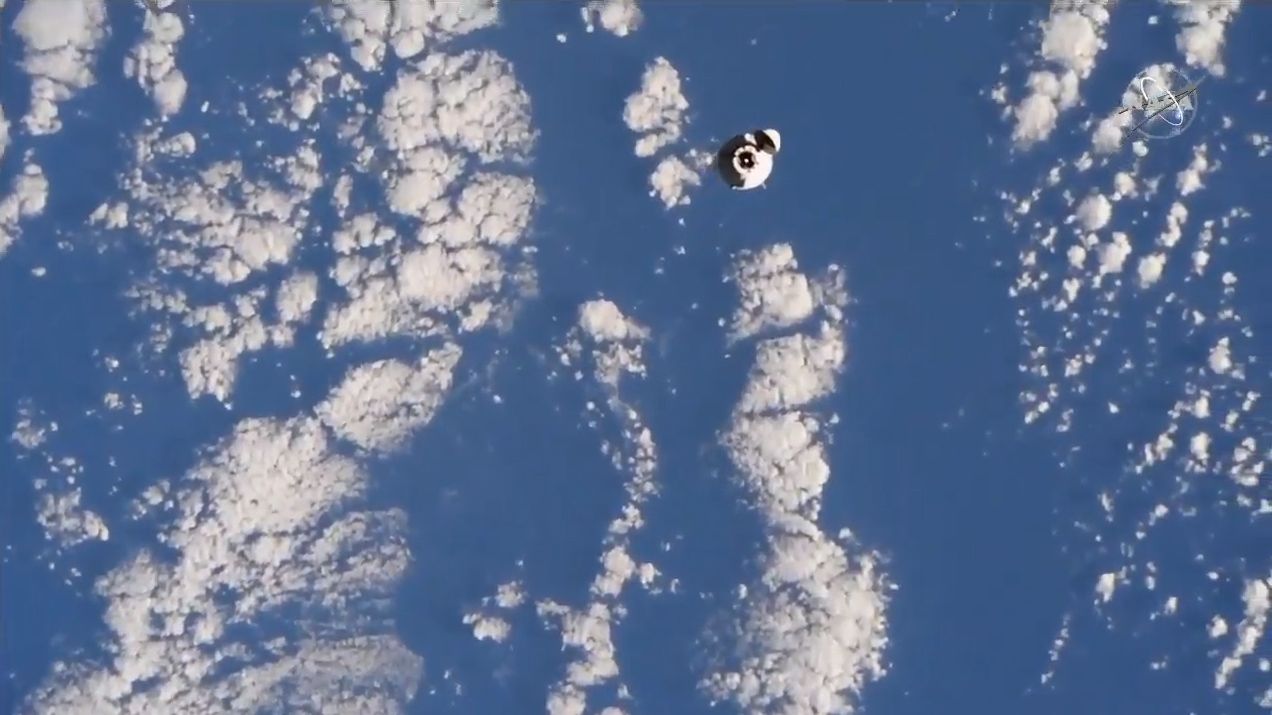 SpaceX's Dragon CRS-21 cargo spacecraft approaches the International Space Station, on Dec. 7, 2020.