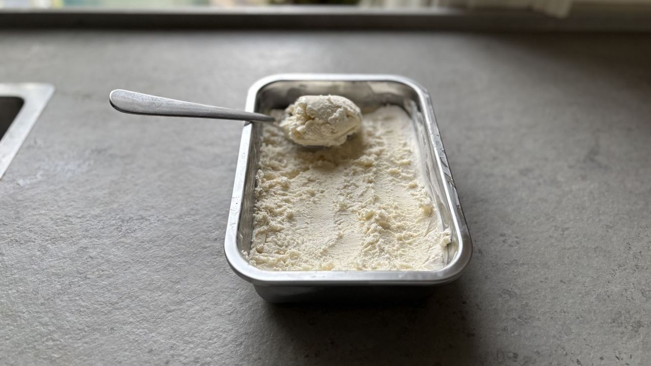 One of the IKEA Stainless Steel Food Containers with homemade ice cream in
