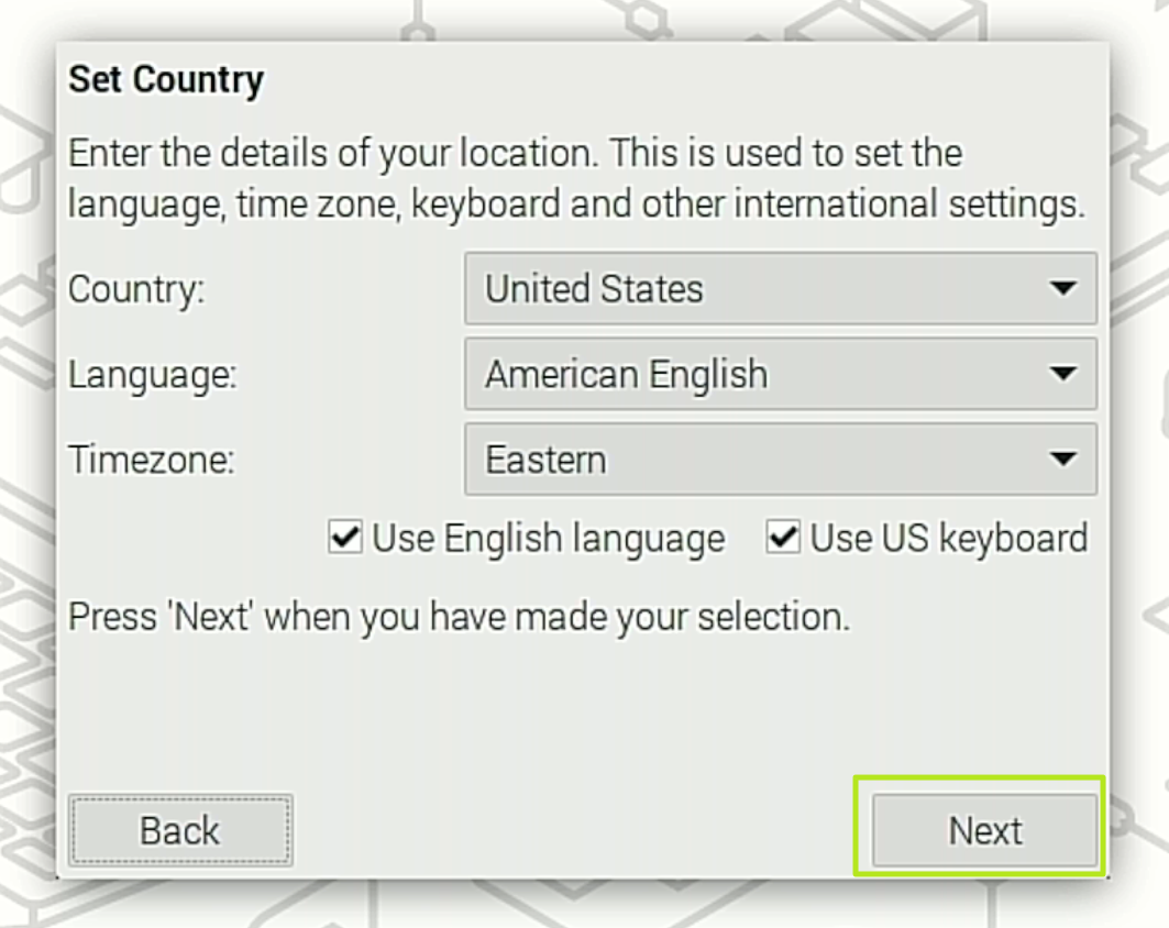 Country and language settings