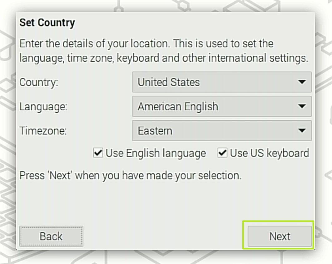 Set country and language